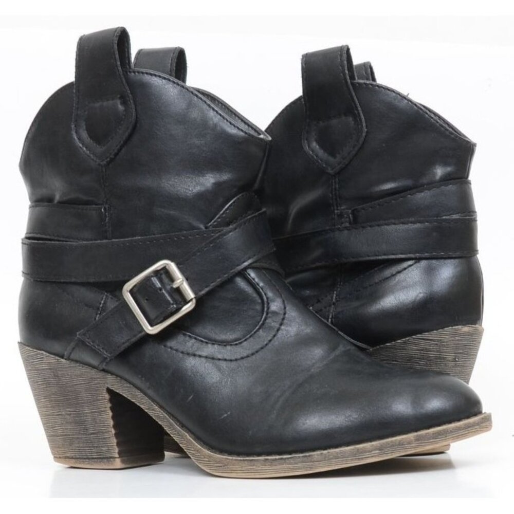 Unleashed Women's 7.5 Heeled Western Cowgirl Booties Vegan Leather Festival